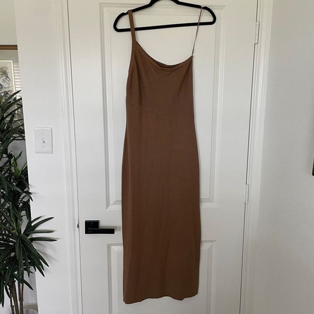 House of Harlow 1960 One Shoulder Midi Dress Women M Brown Ribbed NWT Boho Glam - Picture 3 of 6